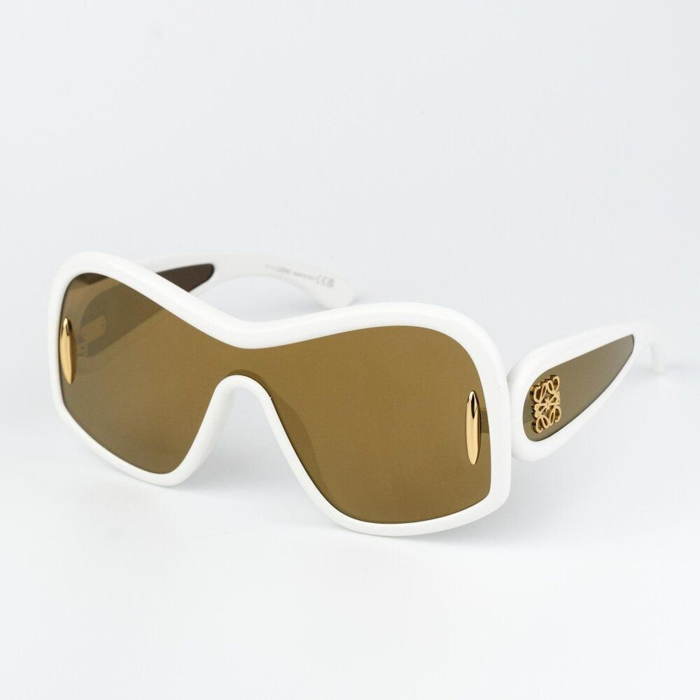 Loewe FASHION Women Sunglasses White Gold Brown Mirror Shield LW40131I 25G